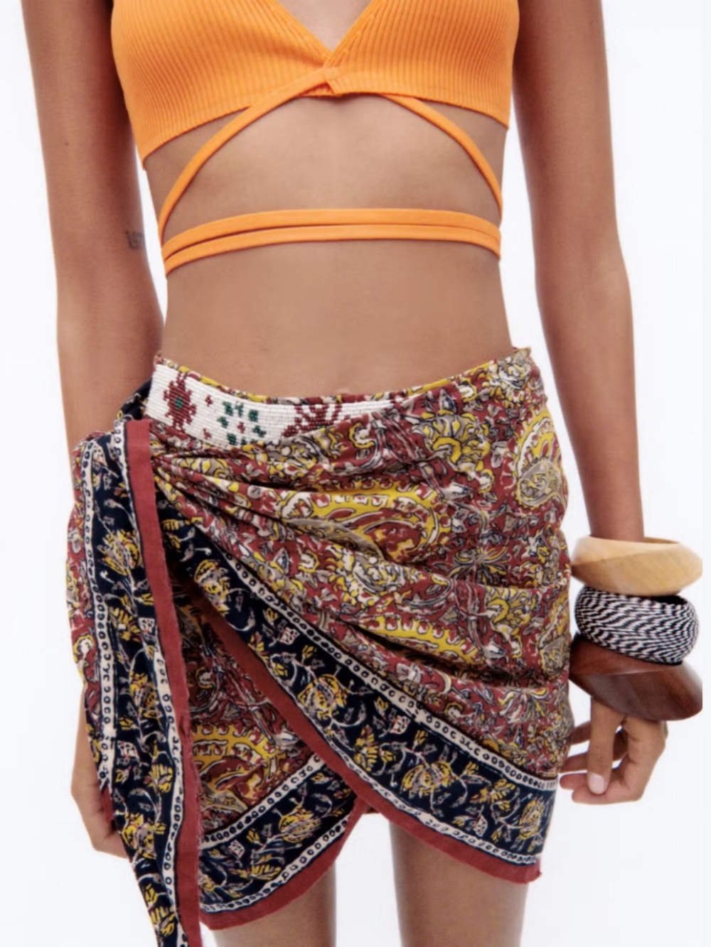 Zara multi colored paisley skirt with beaded details - Medium